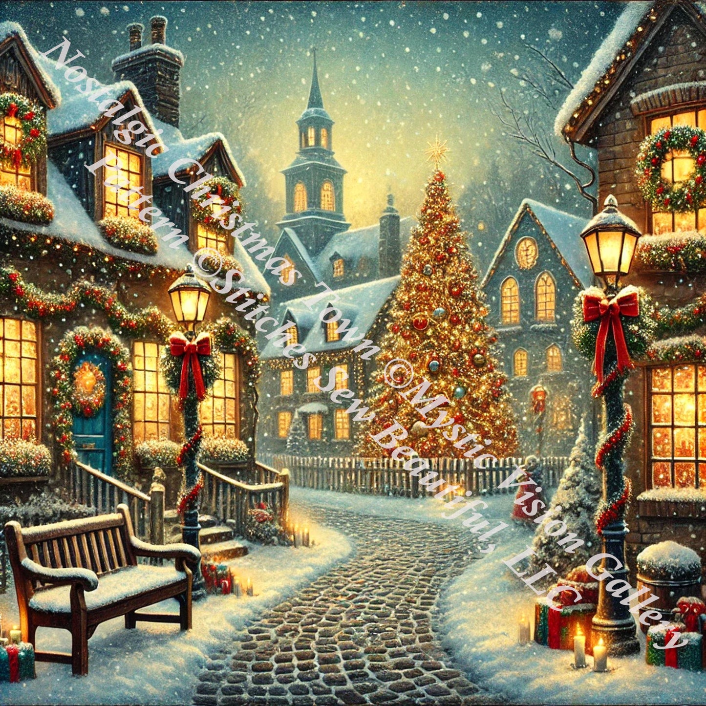 Nostalgic Christmas Town counted cross stitch pattern by Mystic Vision Gallery
