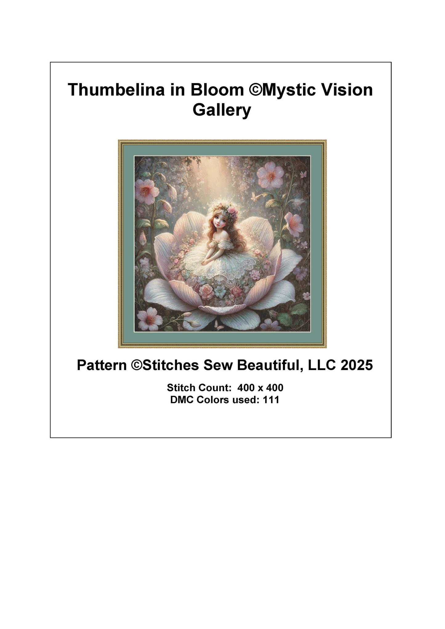 Thumbelina in Bloom counted cross stitch pattern by Mystic Vision Gallery