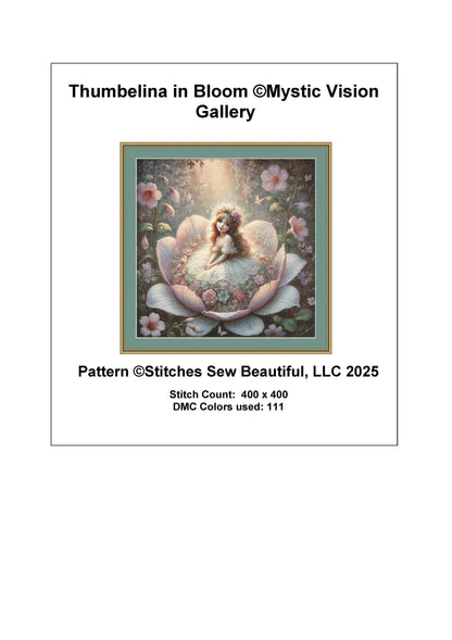 Thumbelina in Bloom counted cross stitch pattern by Mystic Vision Gallery