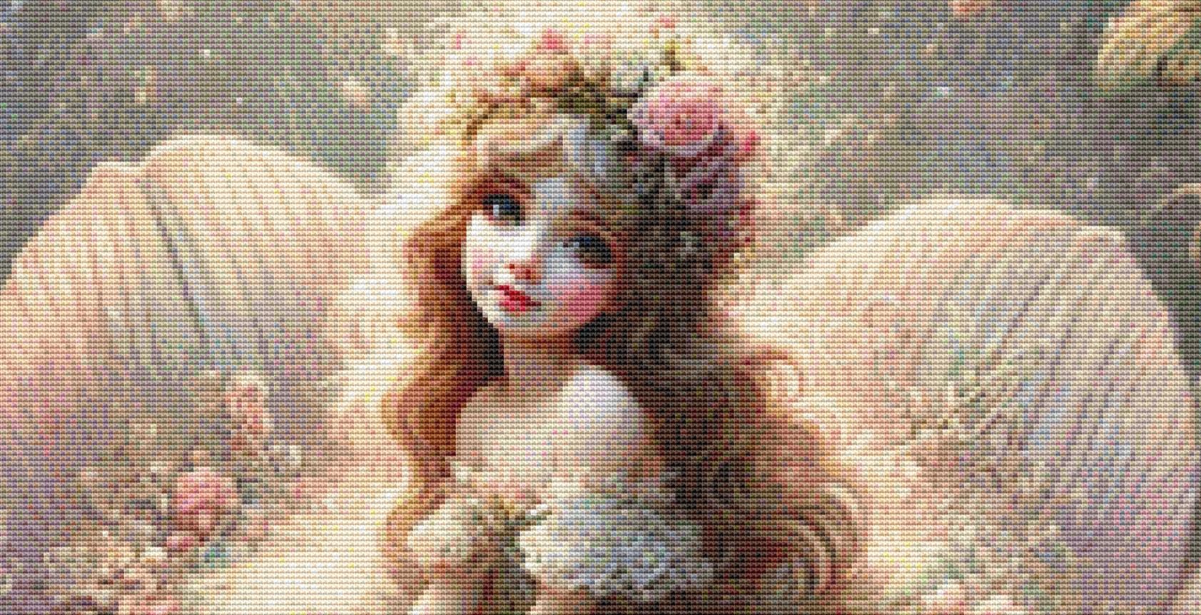 Thumbelina in Bloom counted cross stitch pattern by Mystic Vision Gallery