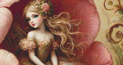 Thumbelina in Blooming Tulip counted cross stitch pattern by Mystic Vision Gallery