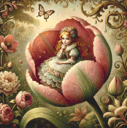Vintage Storybook Thumbelina counted cross stitch pattern by Mystic Vision Gallery