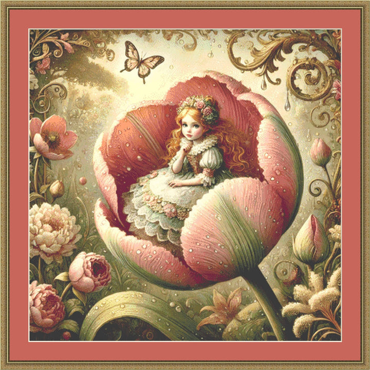 Vintage Storybook Thumbelina counted cross stitch pattern by Mystic Vision Gallery