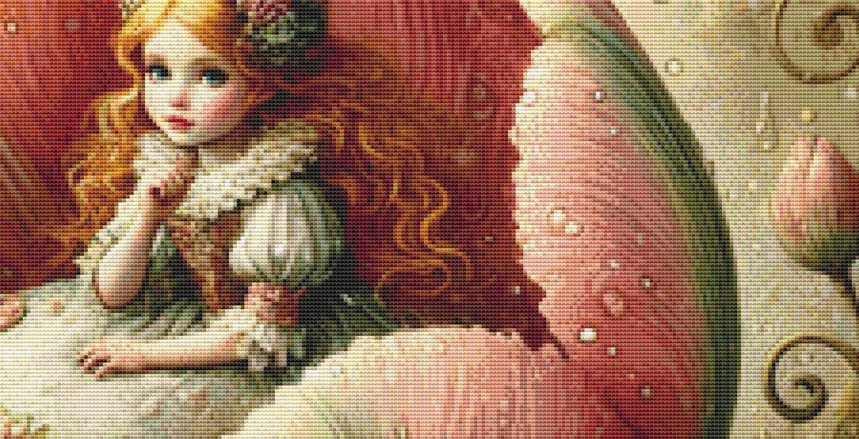 Vintage Storybook Thumbelina counted cross stitch pattern by Mystic Vision Gallery