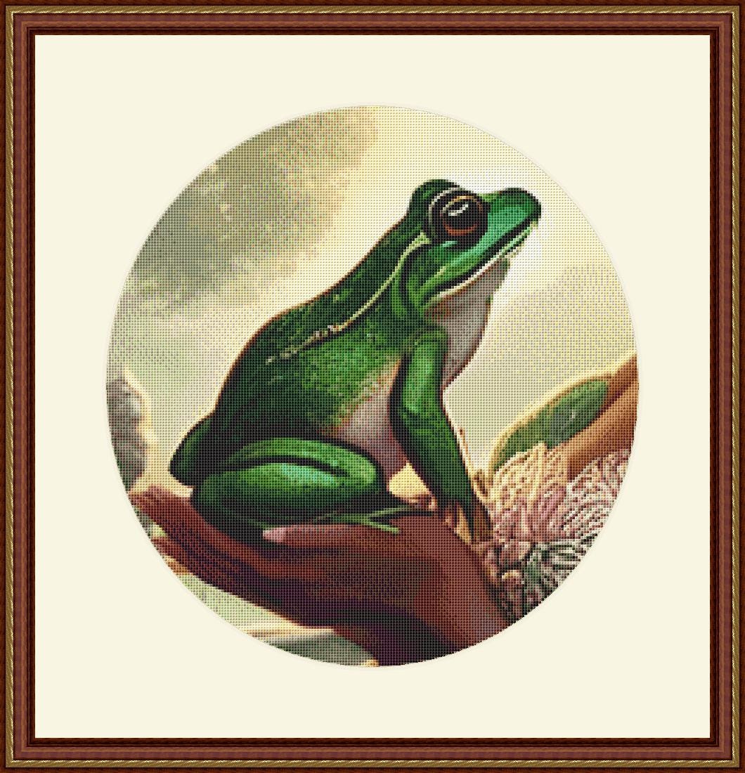Frog Princess Portrait (Cropped Round) counted cross stitch pattern by Mystic Vision Gallery