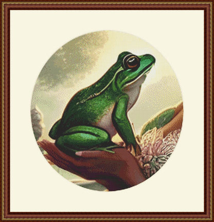 Frog Princess Portrait (Cropped Round) counted cross stitch pattern by Mystic Vision Gallery