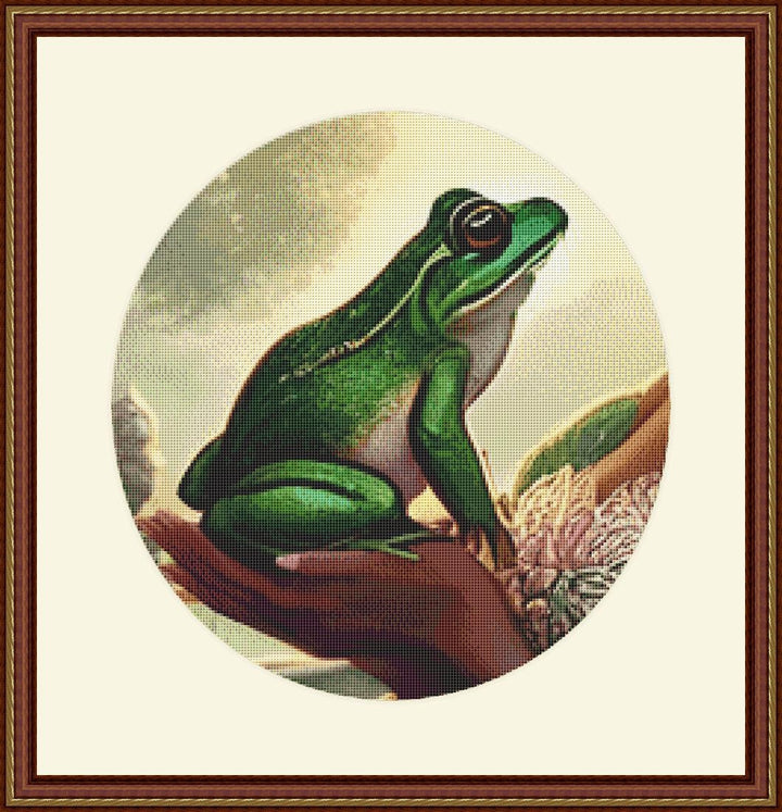 Frog Princess Portrait (Cropped Round) counted cross stitch pattern by Mystic Vision Gallery