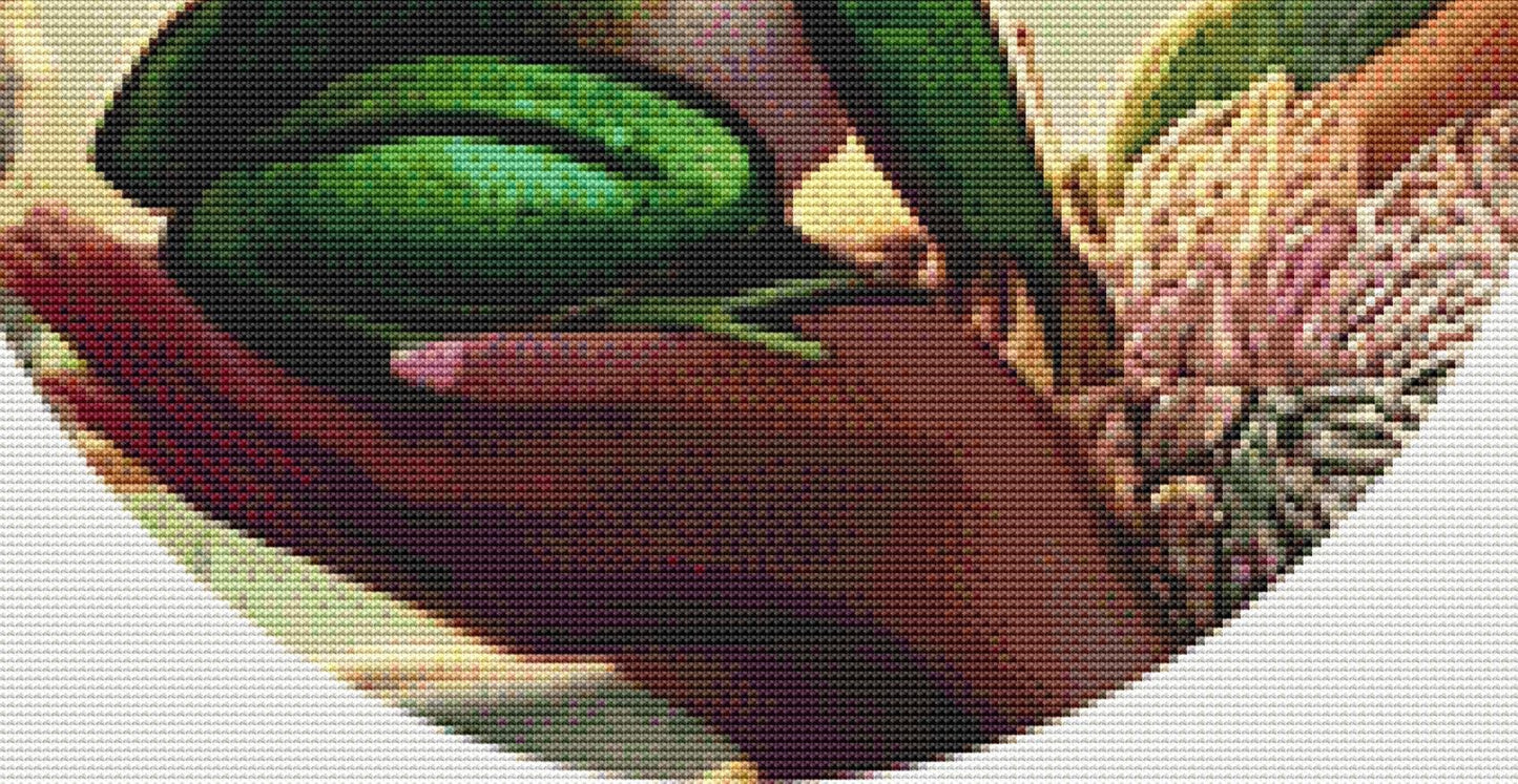 Frog Princess Portrait (Cropped Round) counted cross stitch pattern by Mystic Vision Gallery