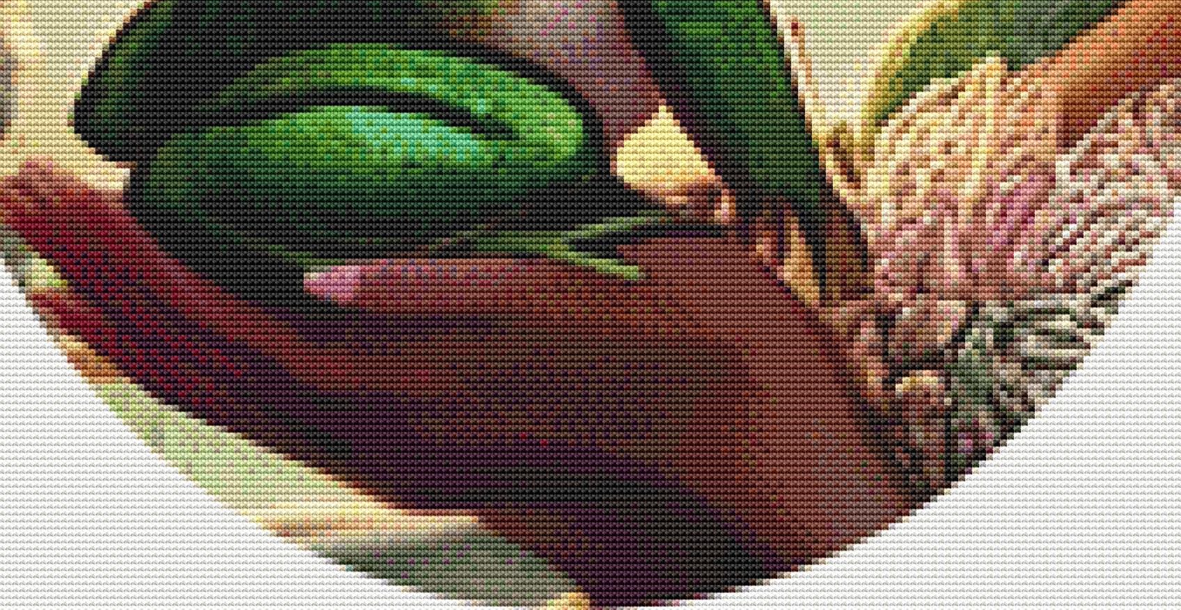 Frog Princess Portrait (Cropped Round) counted cross stitch pattern by Mystic Vision Gallery