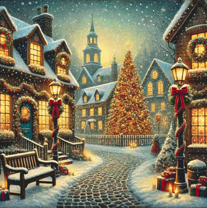 Nostalgic Christmas Town (Max Size/Color) counted cross stitch pattern by Mystic Vision Gallery