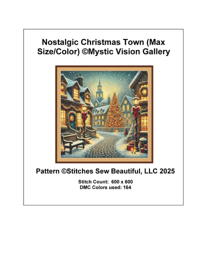 Nostalgic Christmas Town (Max Size/Color) counted cross stitch pattern by Mystic Vision Gallery
