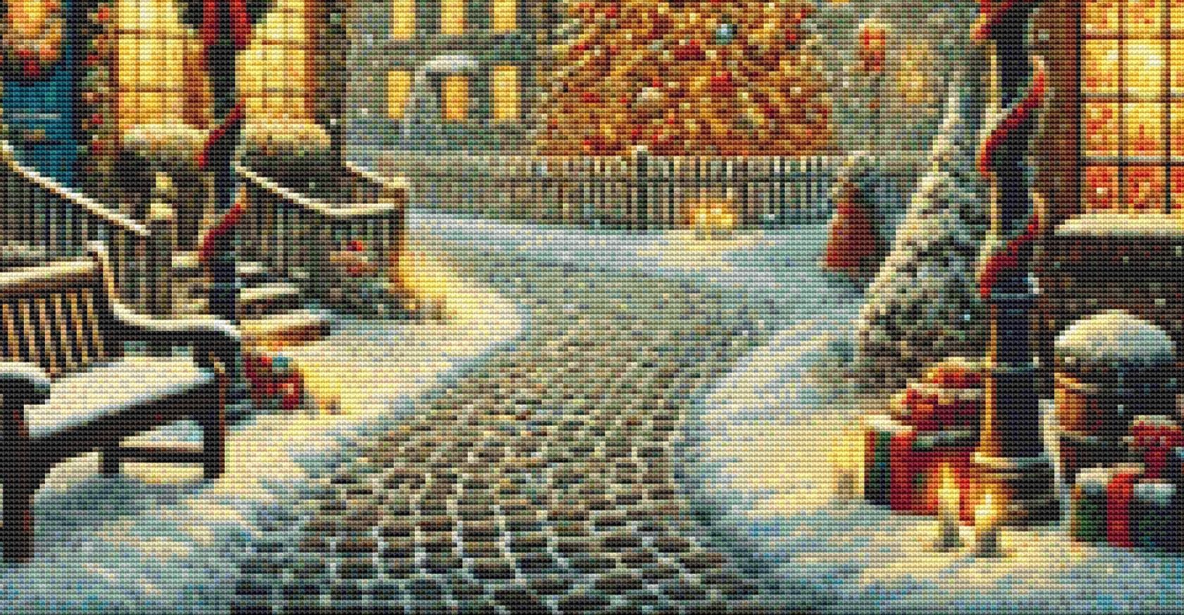 Nostalgic Christmas Town (Small) counted cross stitch pattern by Mystic Vision Gallery