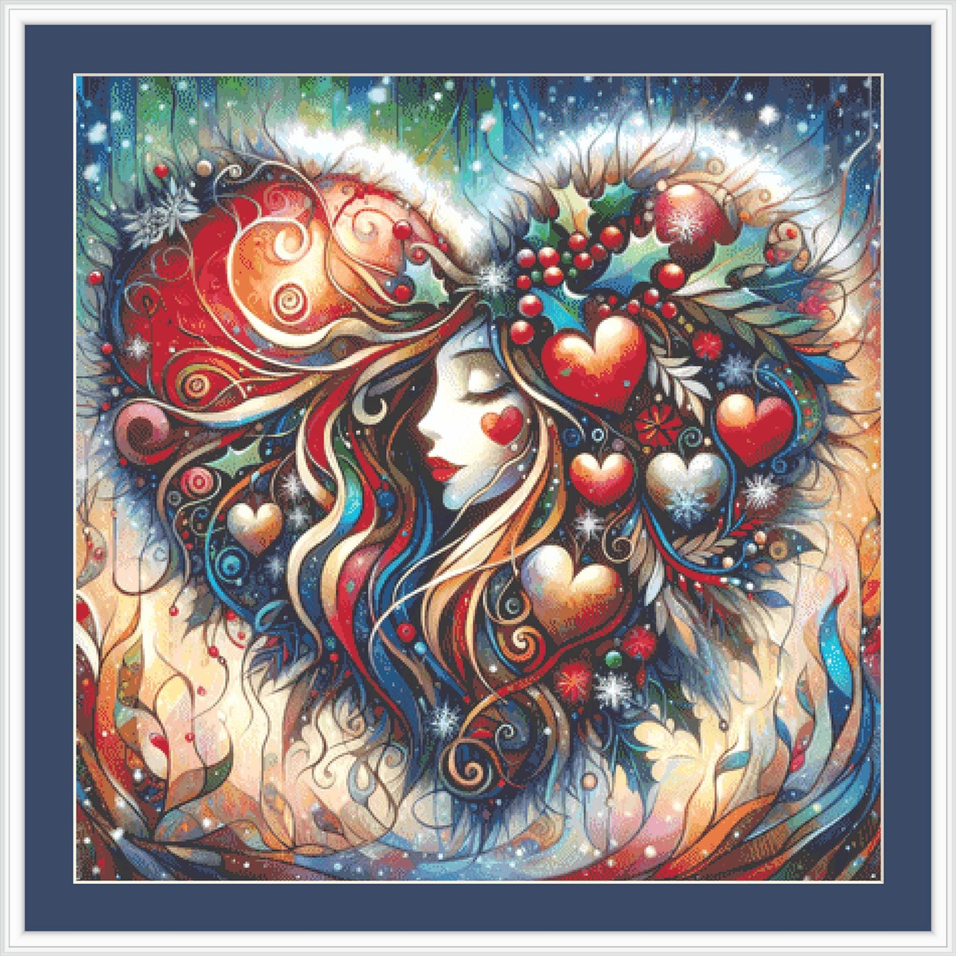 Winters Enchantress Holly, Jolly and Bright counted cross stitch pattern by World of Love Hearts/Adrian G. Eyre