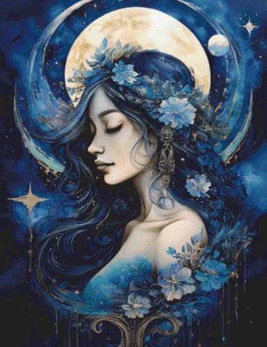 Moon Goddess 1 counted cross stitch pattern by Pink Lake Studio