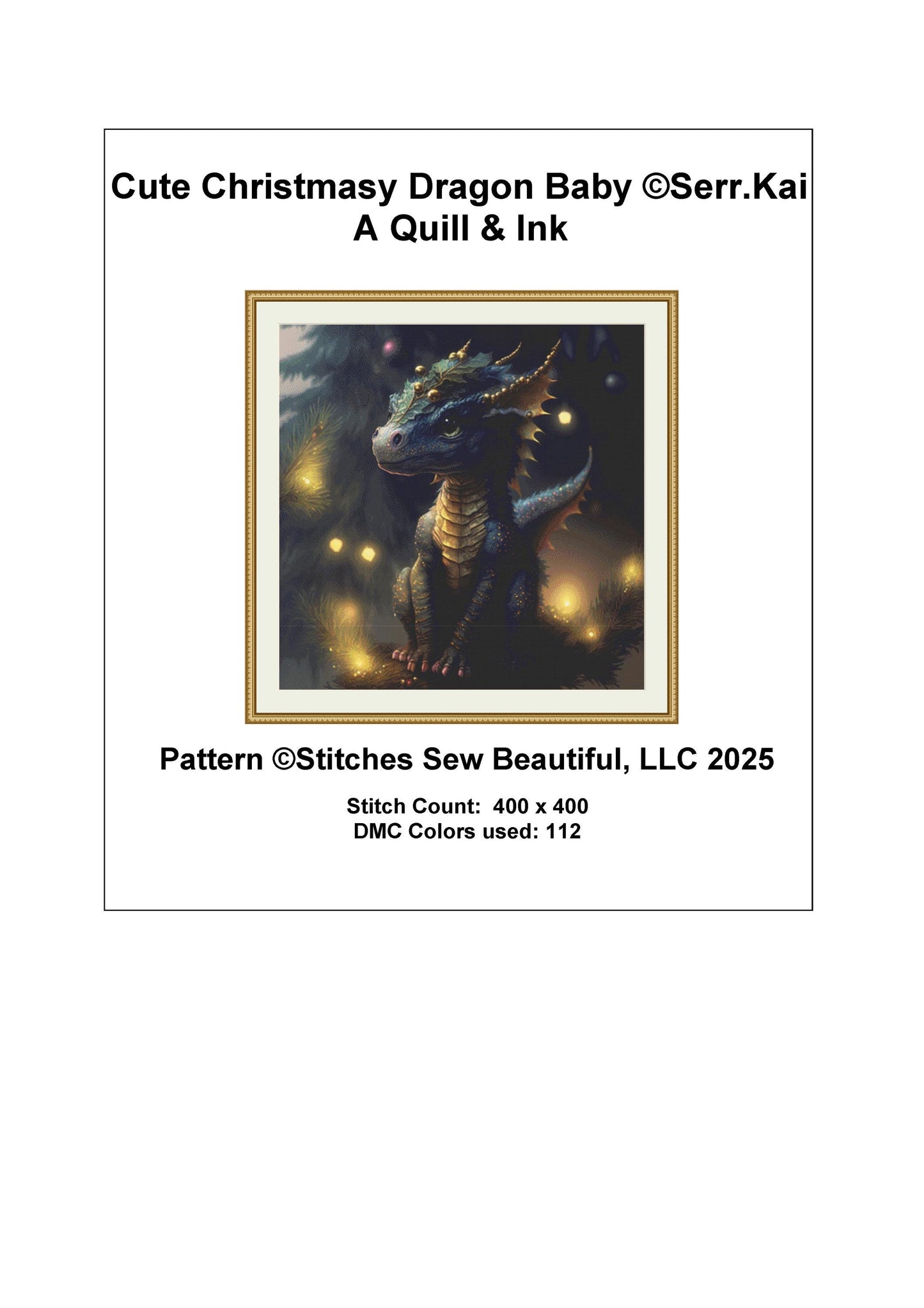 Cute Christmasy Dragon counted cross stitch pattern by Serr.Kai A Quill & Ink