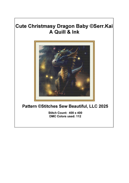 Cute Christmasy Dragon counted cross stitch pattern by Serr.Kai A Quill & Ink