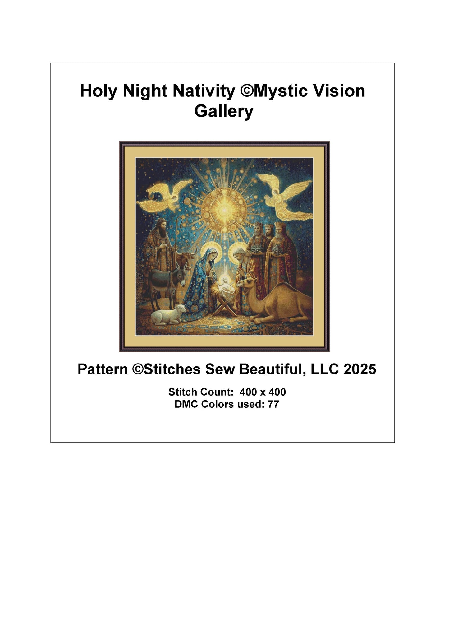 Holy Night Nativity counted cross stitch pattern by Mystic Vision Gallery