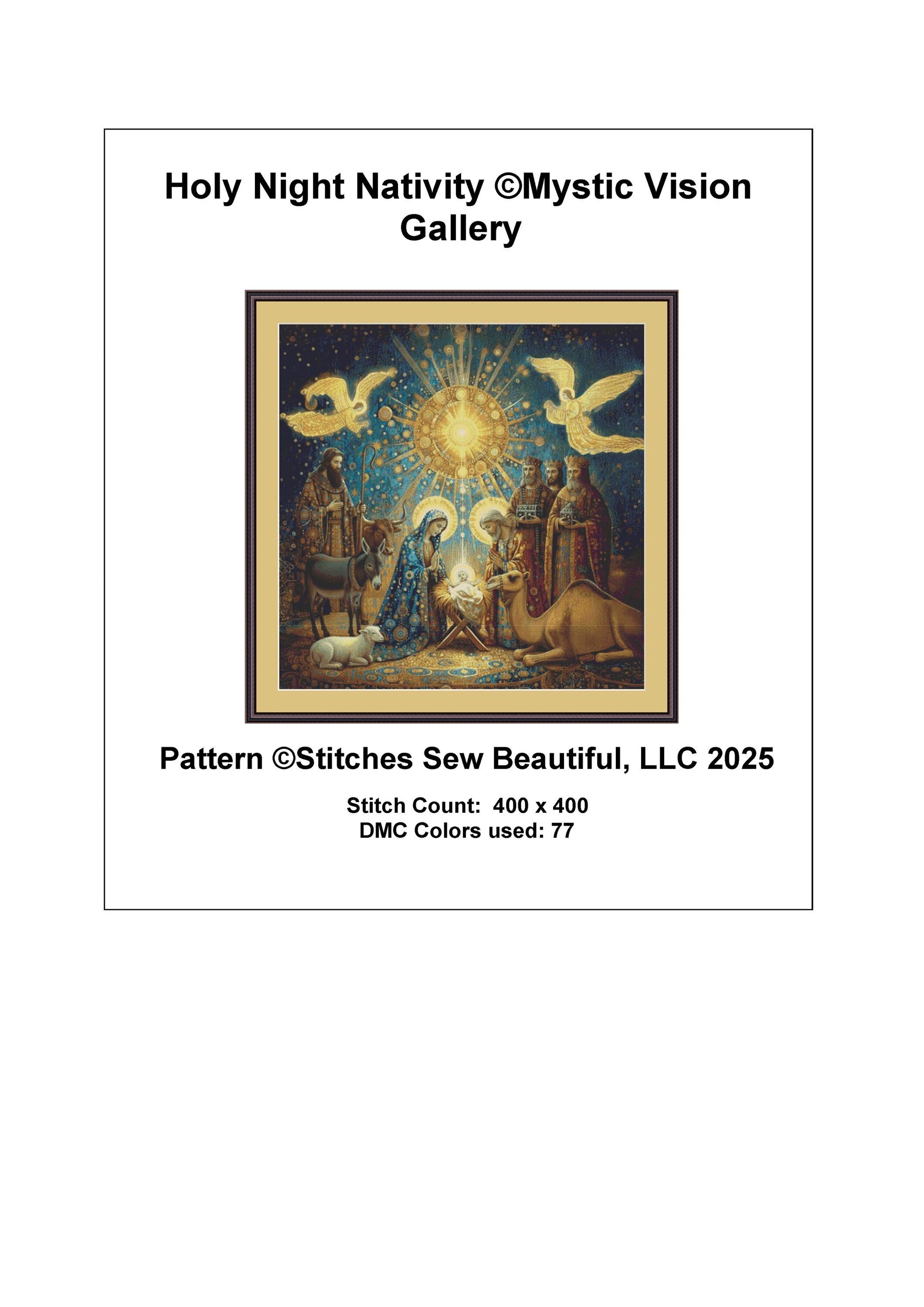Holy Night Nativity counted cross stitch pattern by Mystic Vision Gallery