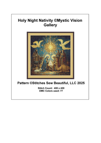 Holy Night Nativity counted cross stitch pattern by Mystic Vision Gallery