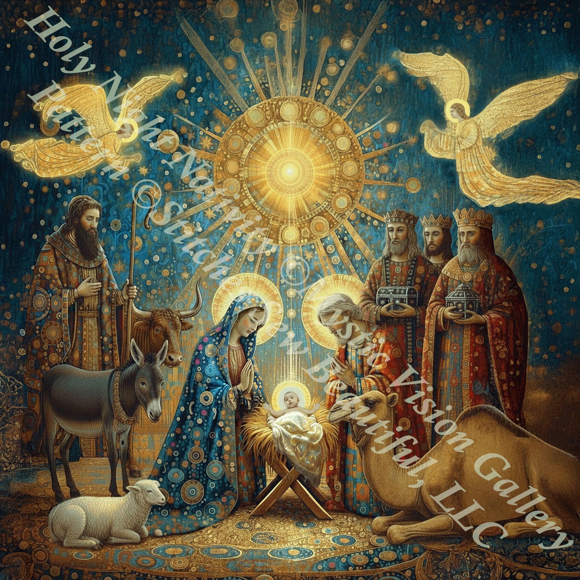 Holy Night Nativity counted cross stitch pattern by Mystic Vision Gallery