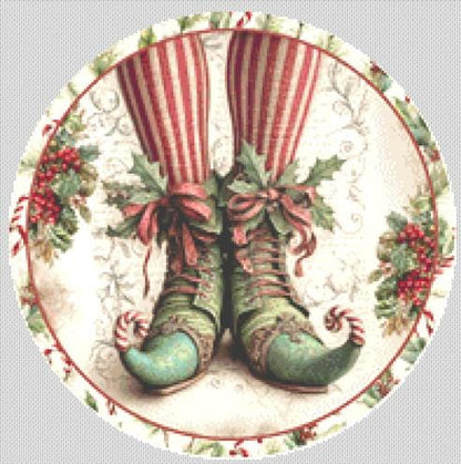 Elf Legs (Round) counted cross stitch pattern by Ivy Cottage Home