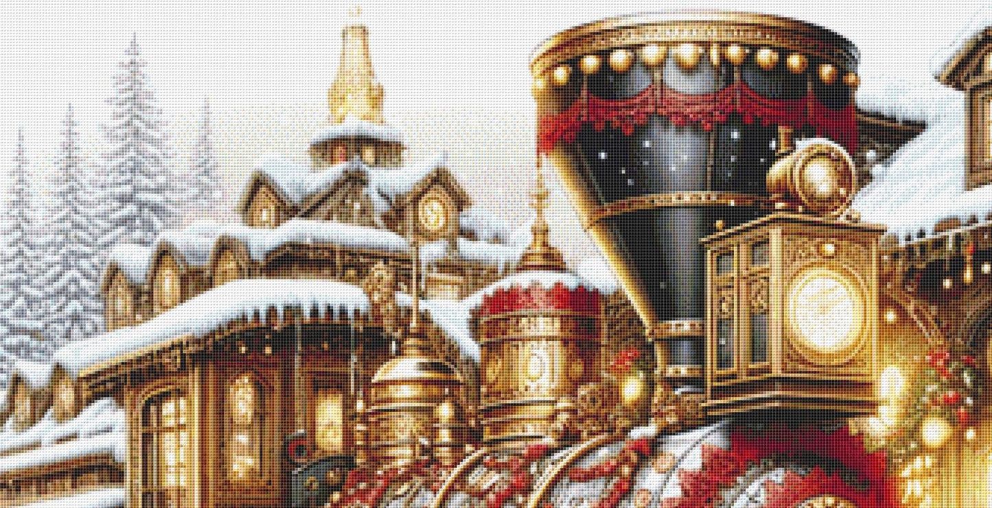Steampunk Christmas Train counted cross stitch pattern by AdneLStudio