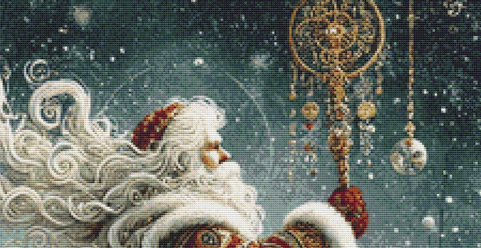 Gilded Green Santa counted cross stitch pattern by Mystic Vision Gallery