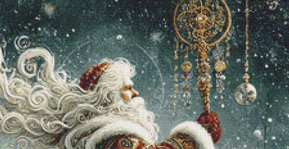 Gilded Green Santa counted cross stitch pattern by Mystic Vision Gallery