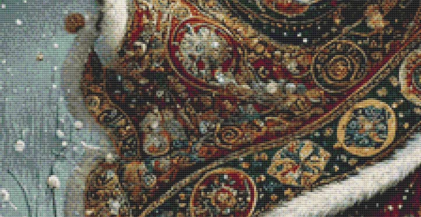 Gilded Green Santa counted cross stitch pattern by Mystic Vision Gallery