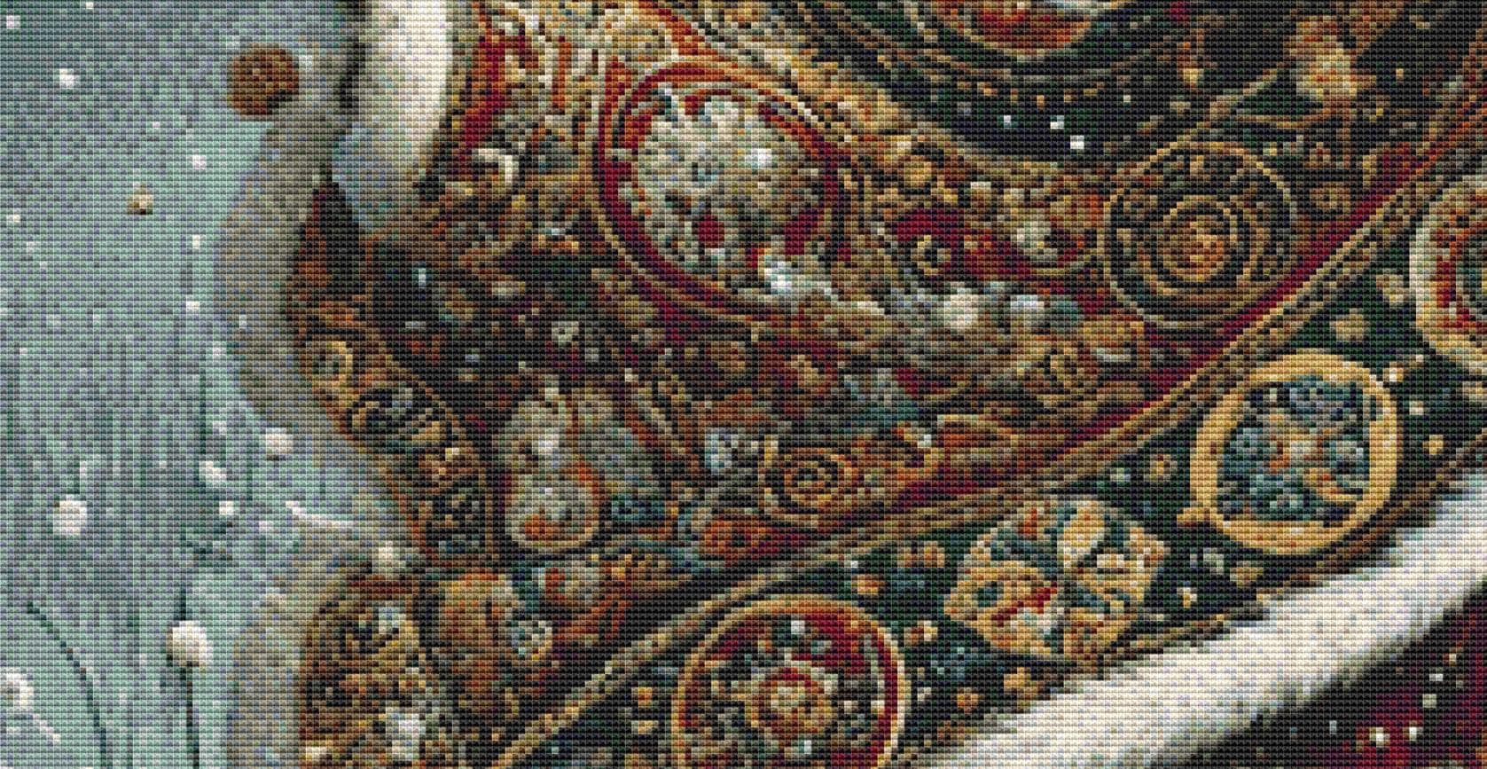 Gilded Green Santa counted cross stitch pattern by Mystic Vision Gallery
