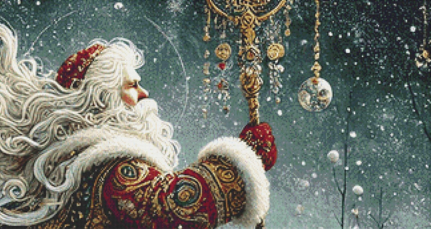Gilded Green Santa (Max Size/Color) counted cross stitch pattern by Mystic Vision Gallery