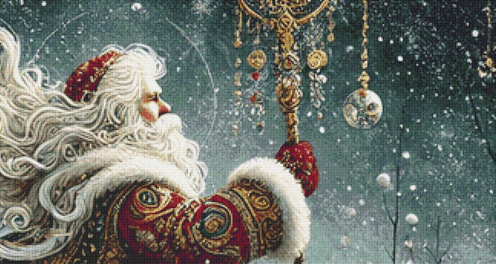 Gilded Green Santa (Max Size/Color) counted cross stitch pattern by Mystic Vision Gallery