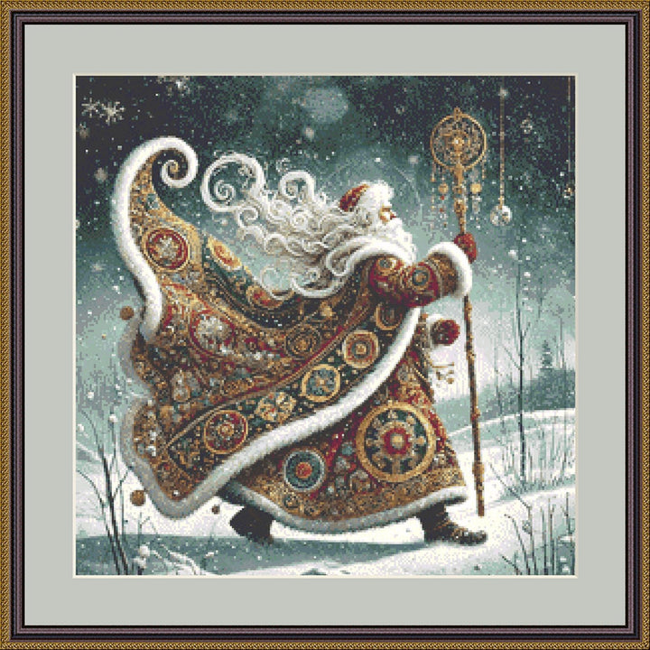 Gilded Green Santa (Small) counted cross stitch pattern by Mystic Vision Gallery