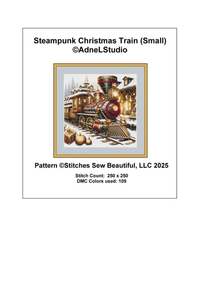 Steampunk Christmas Train (Small) counted cross stitch pattern by AdneLStudio