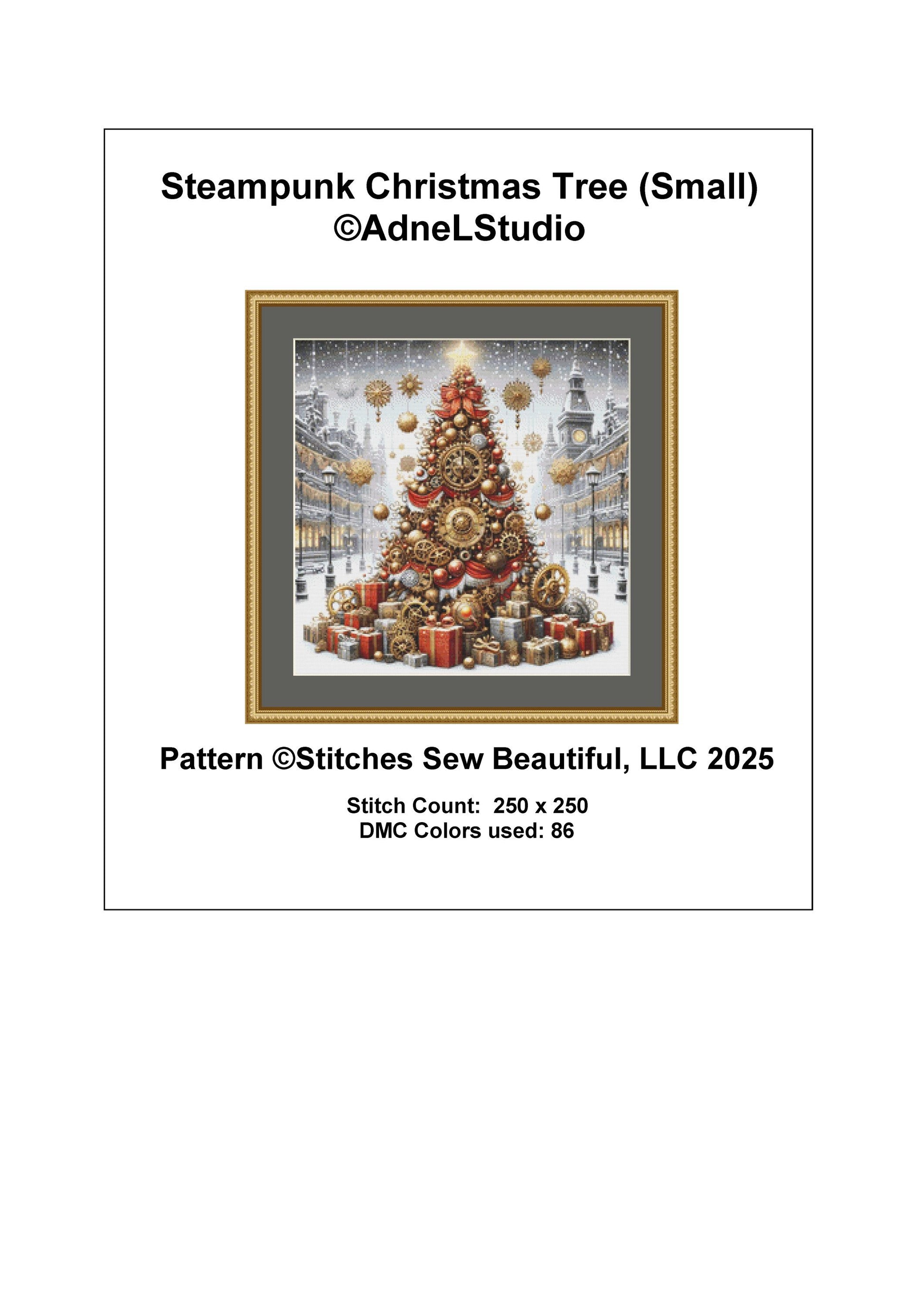 Steampunk Christmas Tree (Small) counted cross stitch pattern by AdneLStudio