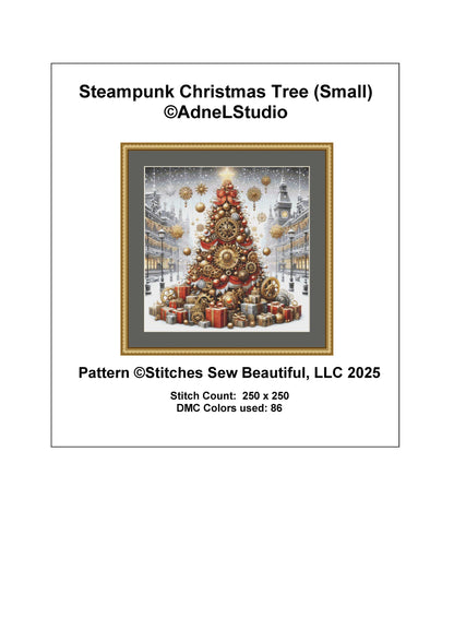 Steampunk Christmas Tree (Small) counted cross stitch pattern by AdneLStudio