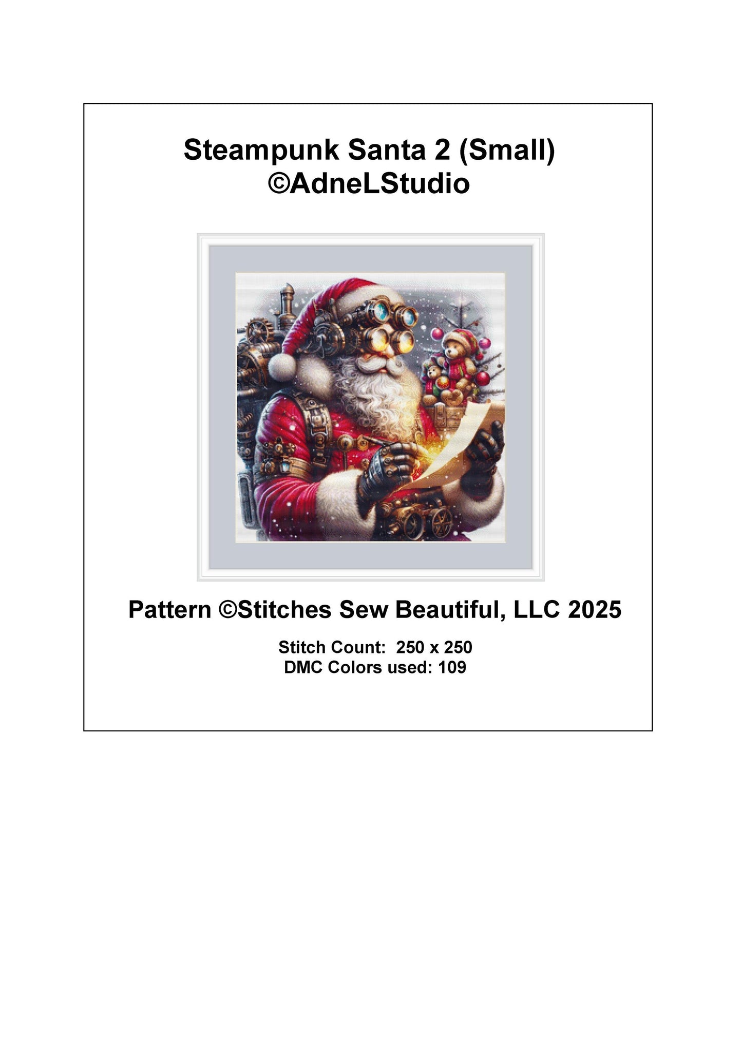 Steampunk Santa 2 (Small) counted cross stitch pattern by AdneLStudio