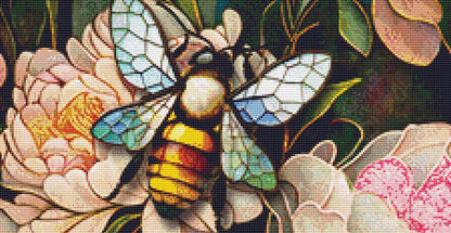 Stained Glass Peonies and Bee counted cross stitch pattern by Ivy Cottage Home