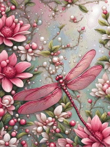 Pink Dragonfly counted cross stitch pattern by Fantasia Dream