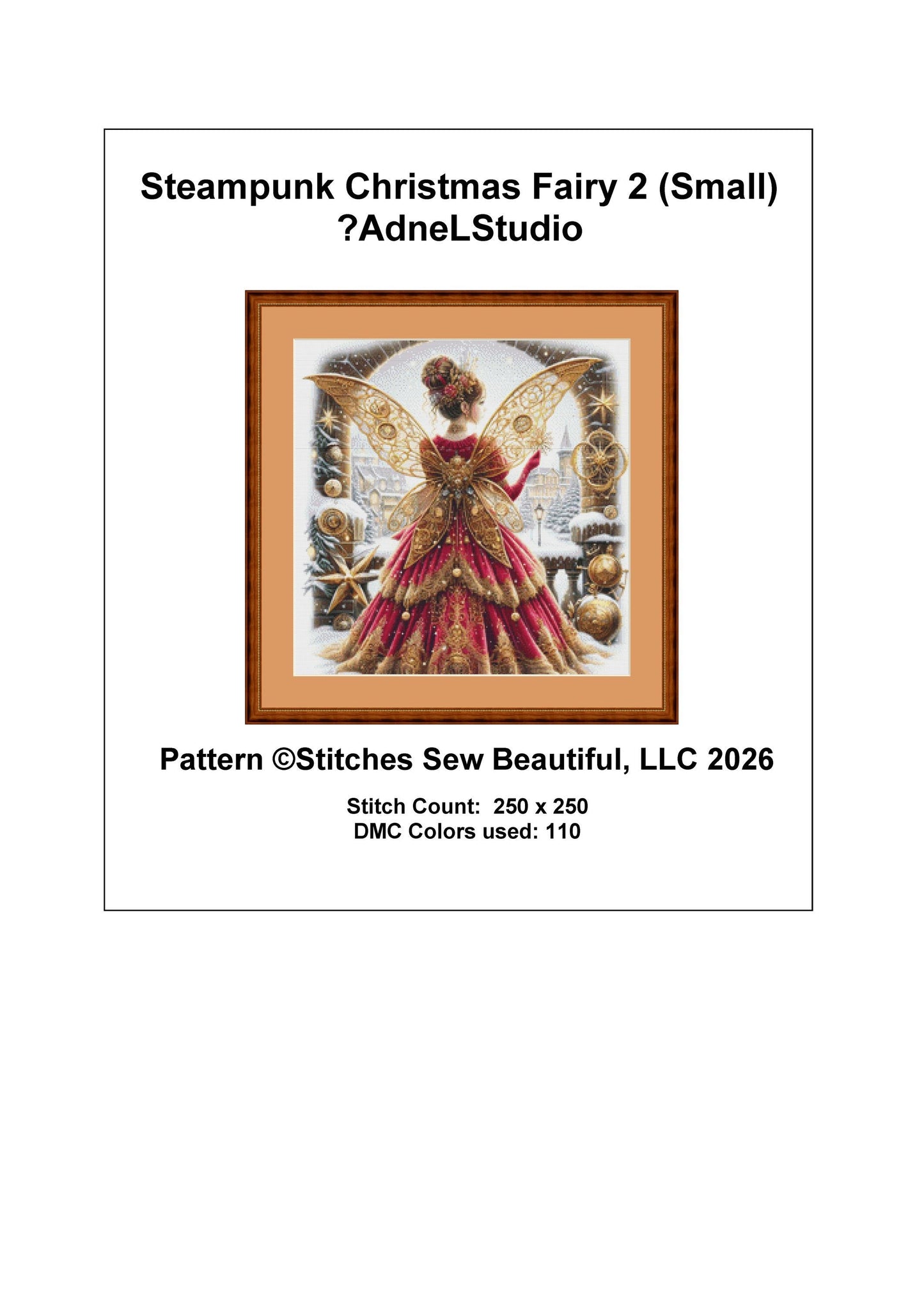 Steampunk Christmas Fairy 2 (Small) counted cross stitch pattern by AdneLStudio