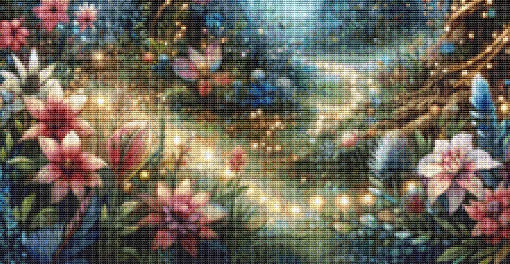 Magical Forest Lights (Small) counted cross stitch pattern by FantasyDigitals