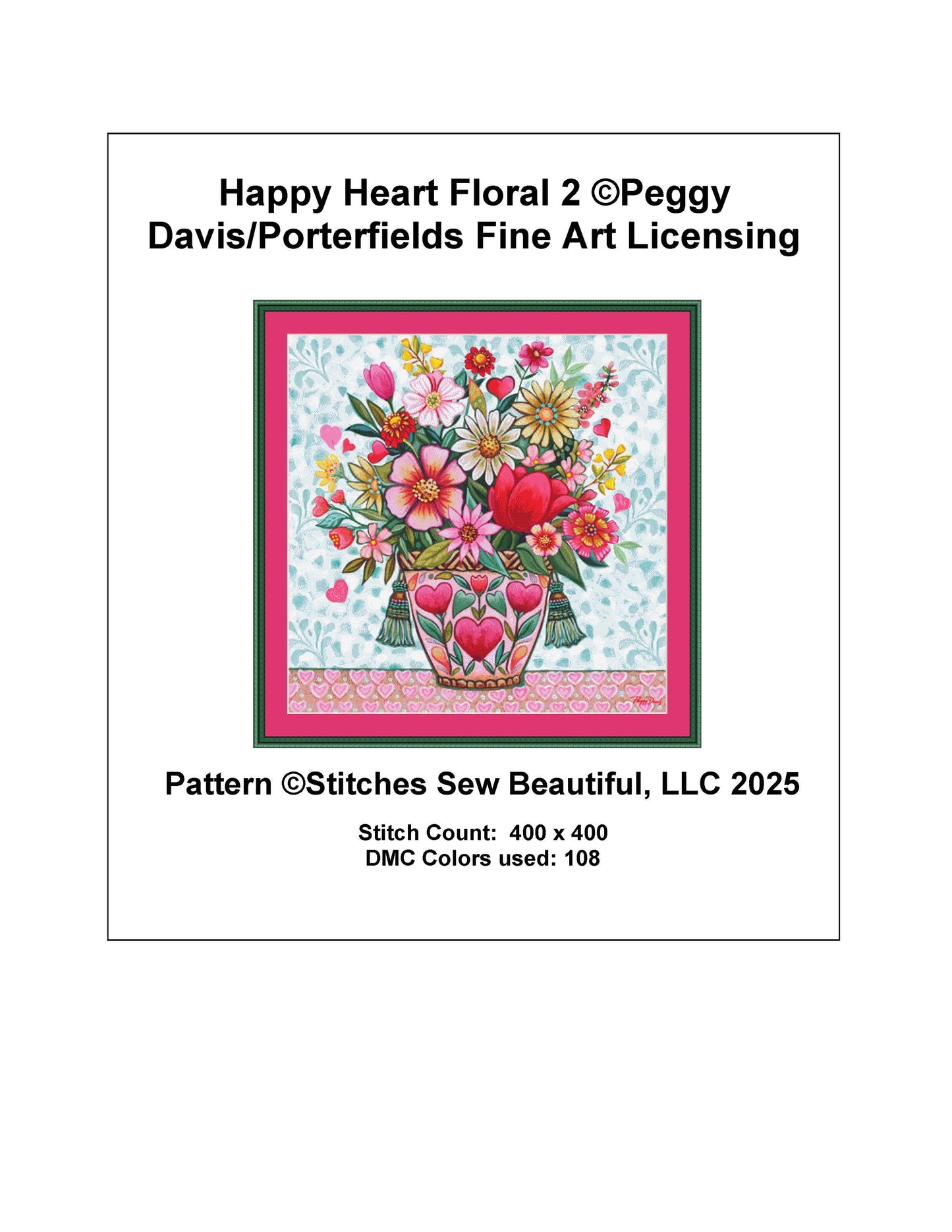 Happy Heart Floral 2 counted cross stitch pattern by Peggy Davis/Porterfields Fine Art Licensing