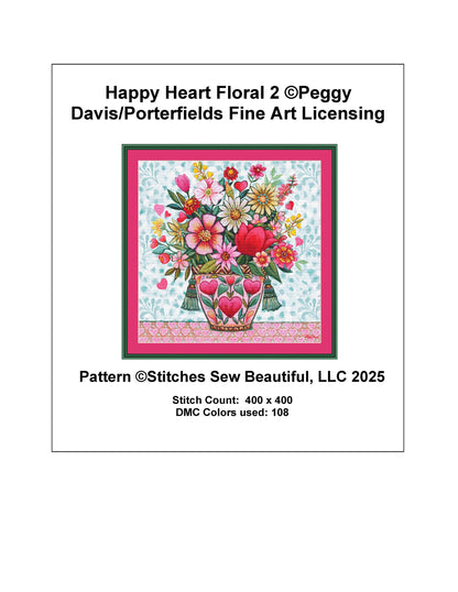 Happy Heart Floral 2 counted cross stitch pattern by Peggy Davis/Porterfields Fine Art Licensing