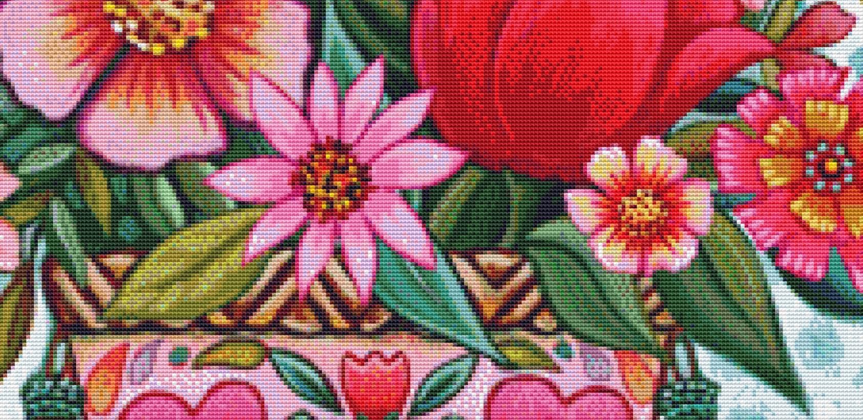 Happy Heart Floral 2 counted cross stitch pattern by Peggy Davis/Porterfields Fine Art Licensing