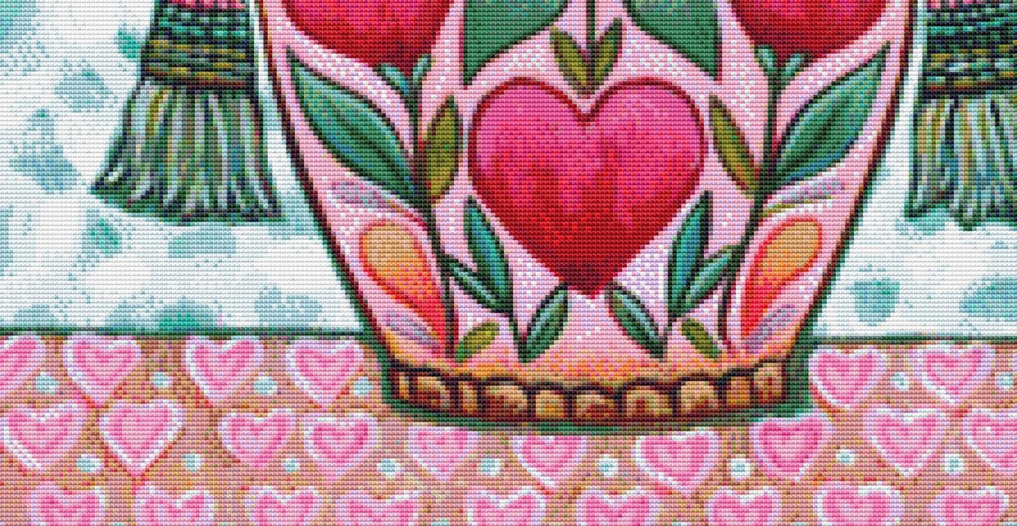 Happy Heart Floral 2 counted cross stitch pattern by Peggy Davis/Porterfields Fine Art Licensing