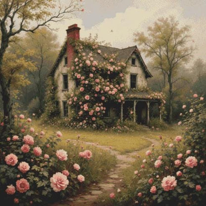 Rose Garden Cottage counted cross stitch pattern by Mystic Vision Gallery