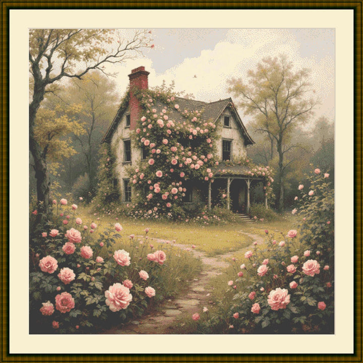 Rose Garden Cottage counted cross stitch pattern by Mystic Vision Gallery