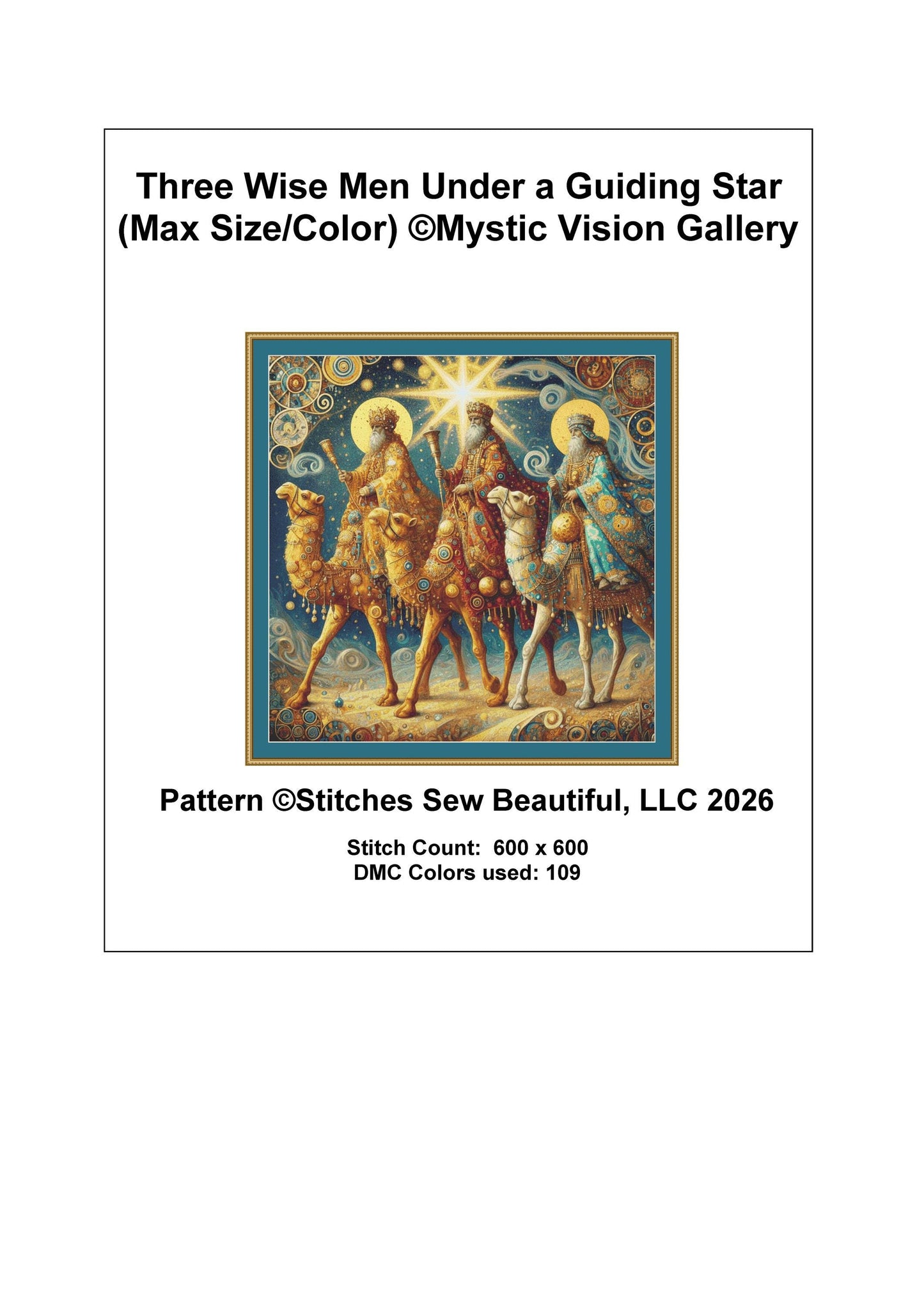 Three Wise Men Under a Guiding Star (Max Size/Color) counted cross stitch pattern by Mystic Vision Gallery