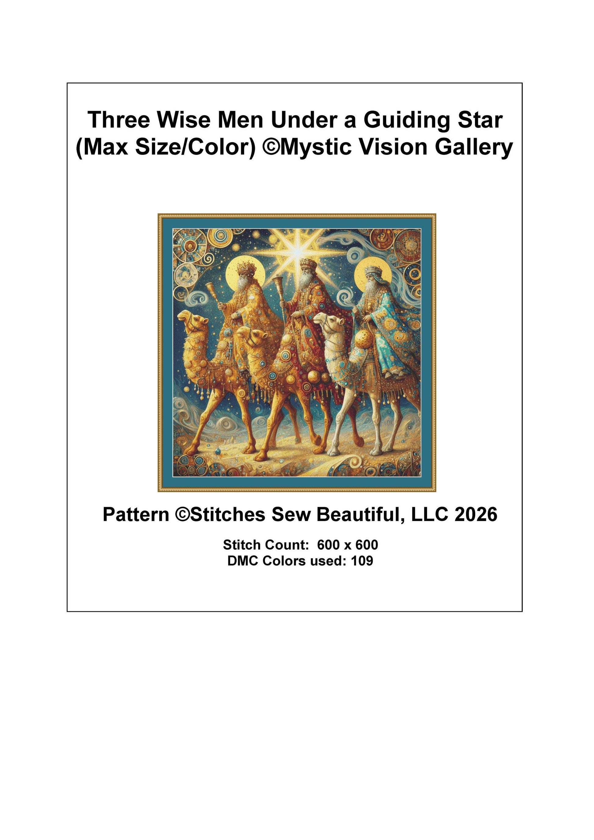 Three Wise Men Under a Guiding Star (Max Size/Color) counted cross stitch pattern by Mystic Vision Gallery