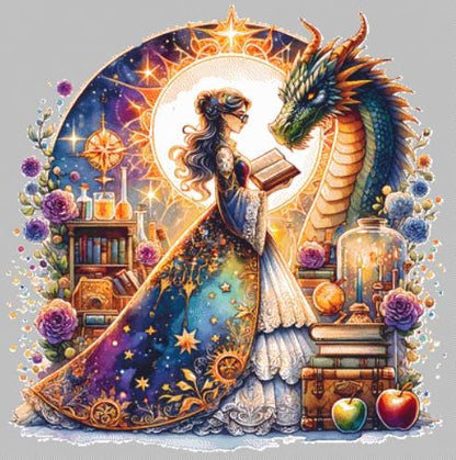 Teacher and Dragon counted cross stitch pattern by Coastal Bliss Studios